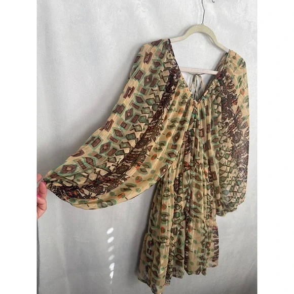 Anthropologie Mahila Sheer V-Neck Kaftan Dress Womens Boho Spring Summer Cruise - Picture 3 of 9